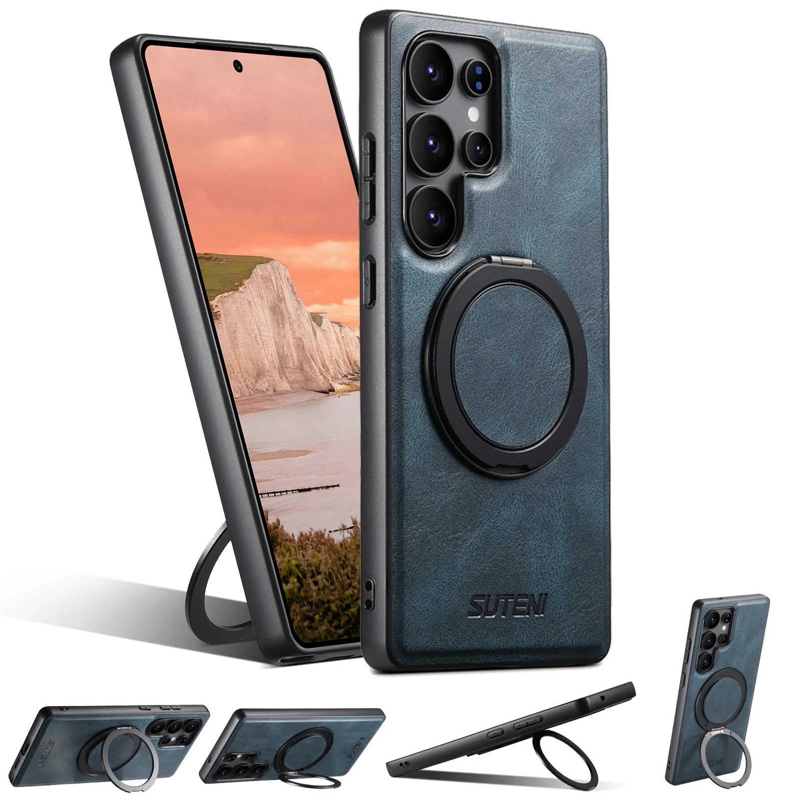 

case for Samsung S26 S25 S24 S23 S22 ultra Magnetic 360° rotating bracket ring buckle leather cover Wireless Charging plain