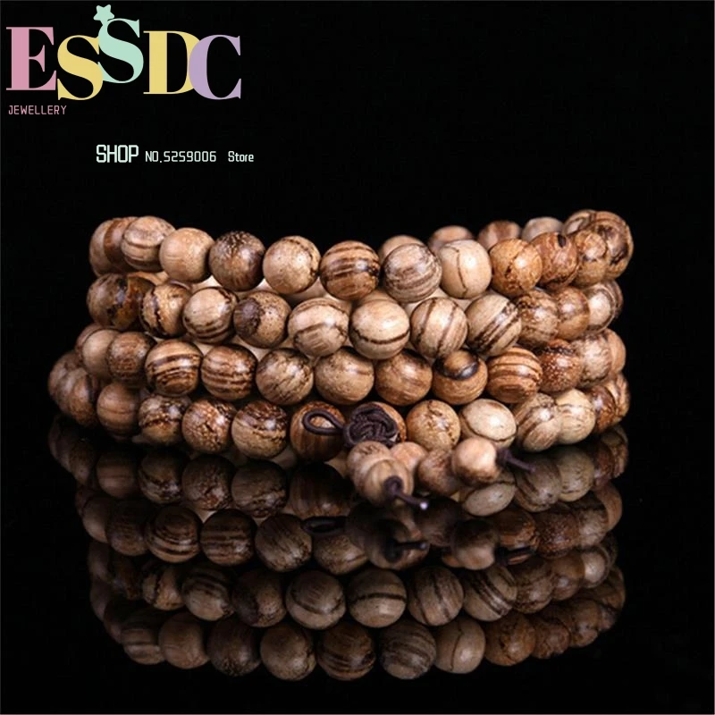 

Natural Vietnam Fragrant Lignaloo 108 Wooden Bracelet Buddha Beads Prayer Mala Tiger Skin Clear Lines Buddhist Jewelry Wholesale