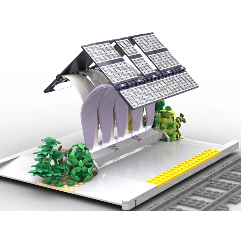 Moc قوالب بناء وحدات السكك الحديدية الخفيفة العبور المأوى مع تكنولوجيا نموذج الطاقة الشمسية كتل عيد الميلاد لتقوم بها بنفسك لعبة هدايا البناء #2