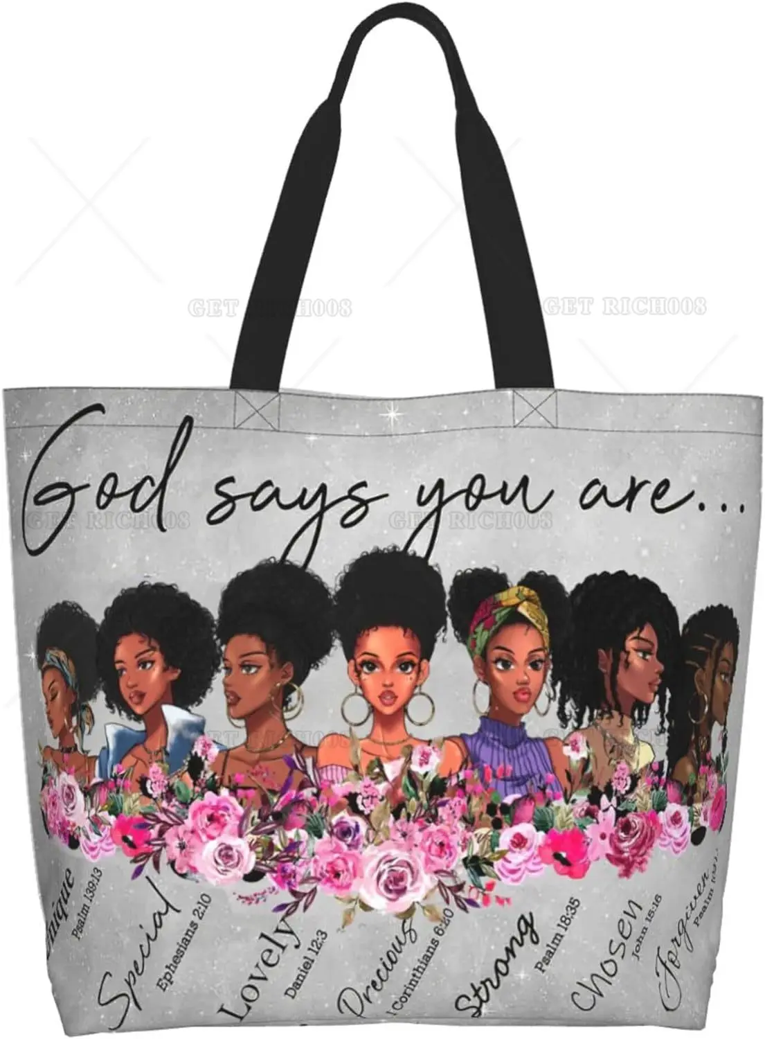 Afro Women Tote Bags African American Shoulder Bag God Says You Are Black Women Satchel Handbags for Shopping Work Grocery Gym