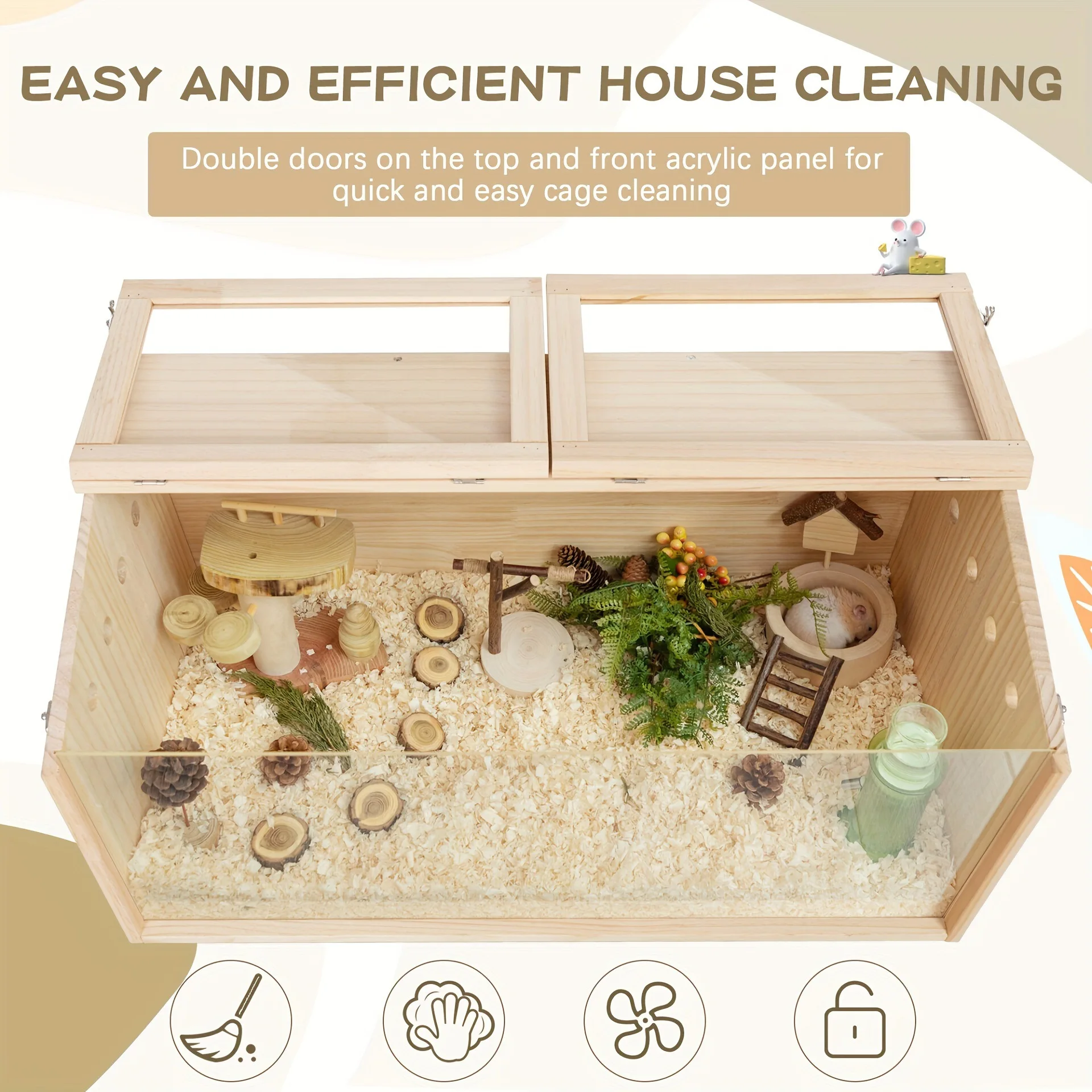 2025 новая средняя прозрачная деревянная клетка для хомяка, естественная и просторная