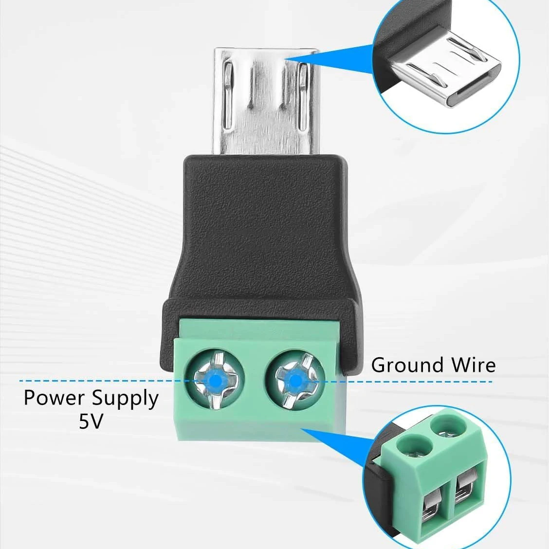 5PCS Terminale a vite a 2 pin per adattatore Micro USB Micro-usb Morsettiera a vite maschio Connettore di ricarica Connettore adattatore collegabile