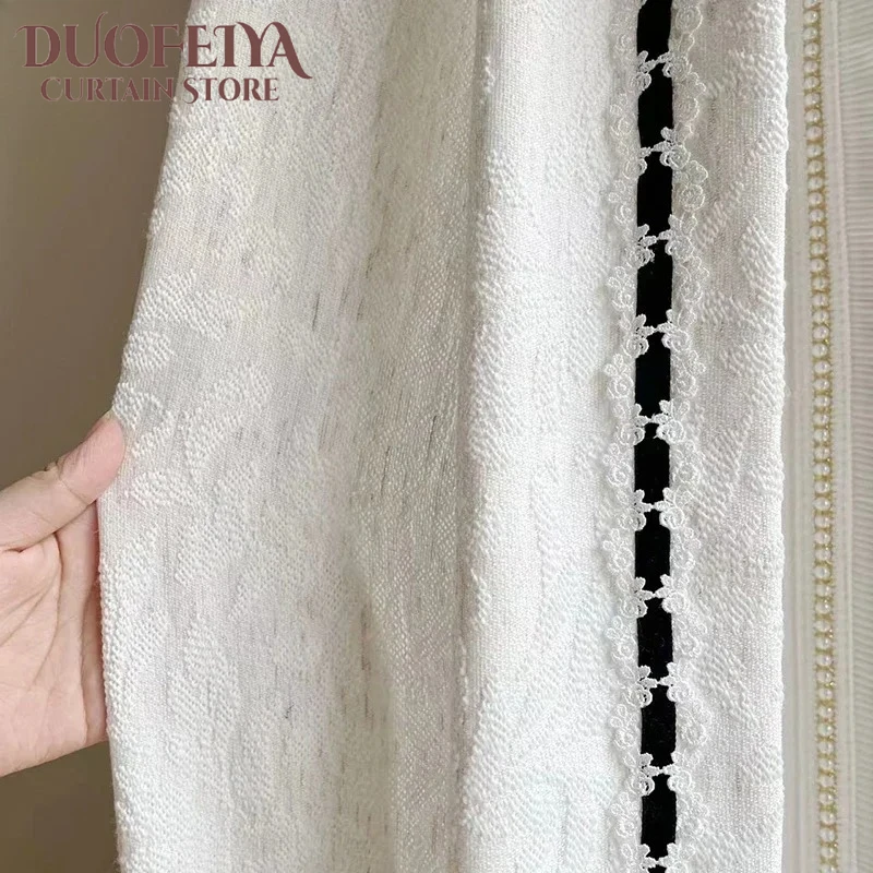 

French Romantic Healing Fresh Cotton Linen Yarn-dyed Jacquard Warm Colors Curtains for Living Room Bedroom Dining Custom Size