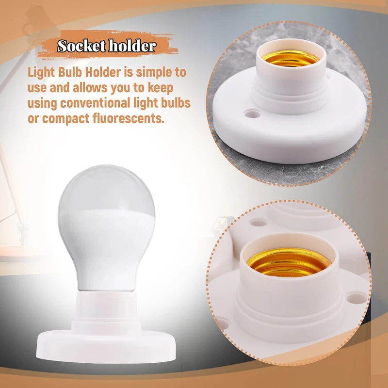 LICE-10Pcs E27 Plastic Screw Lamp Holder Round Lamp Holder Bulb Socket Holder Adapter
