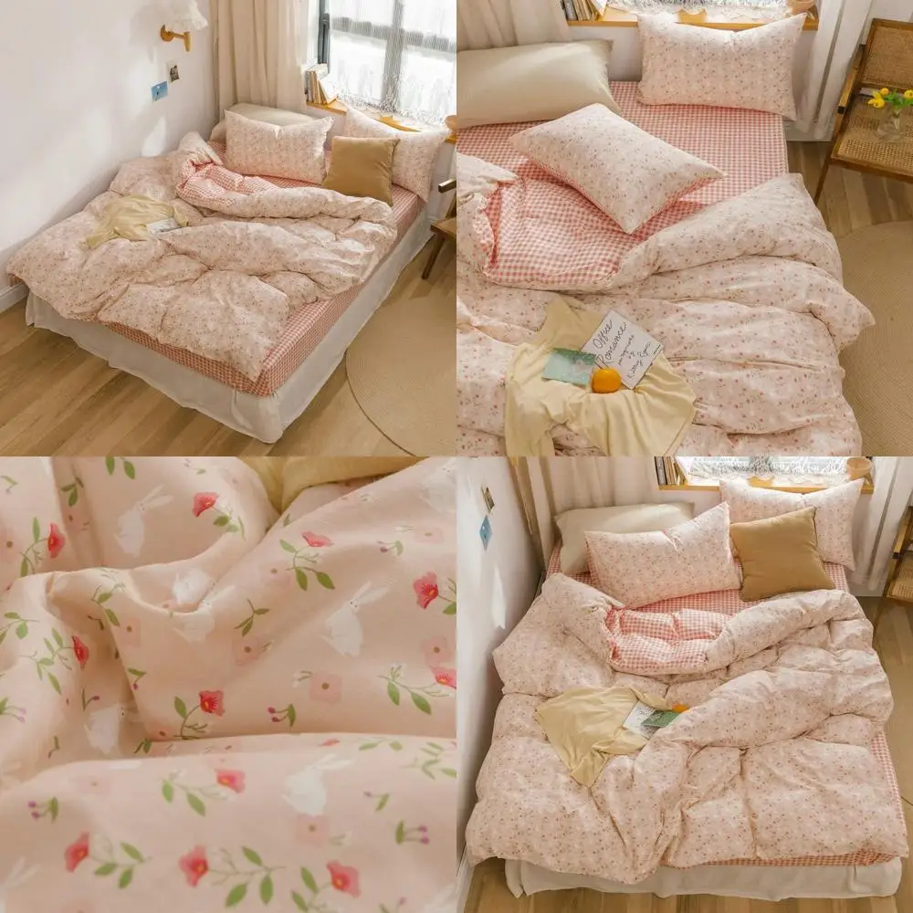 

Комплект пододеяльников Queen Size из хлопка с кроликом и красным цветком и розовым садом для детей и подростков