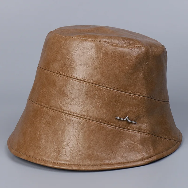 Bucket Hat Faux Leather Women Brim Cap Accessory For Autumn Spring Warm Sun Protection Hiking Climbing Holiday Outdoor