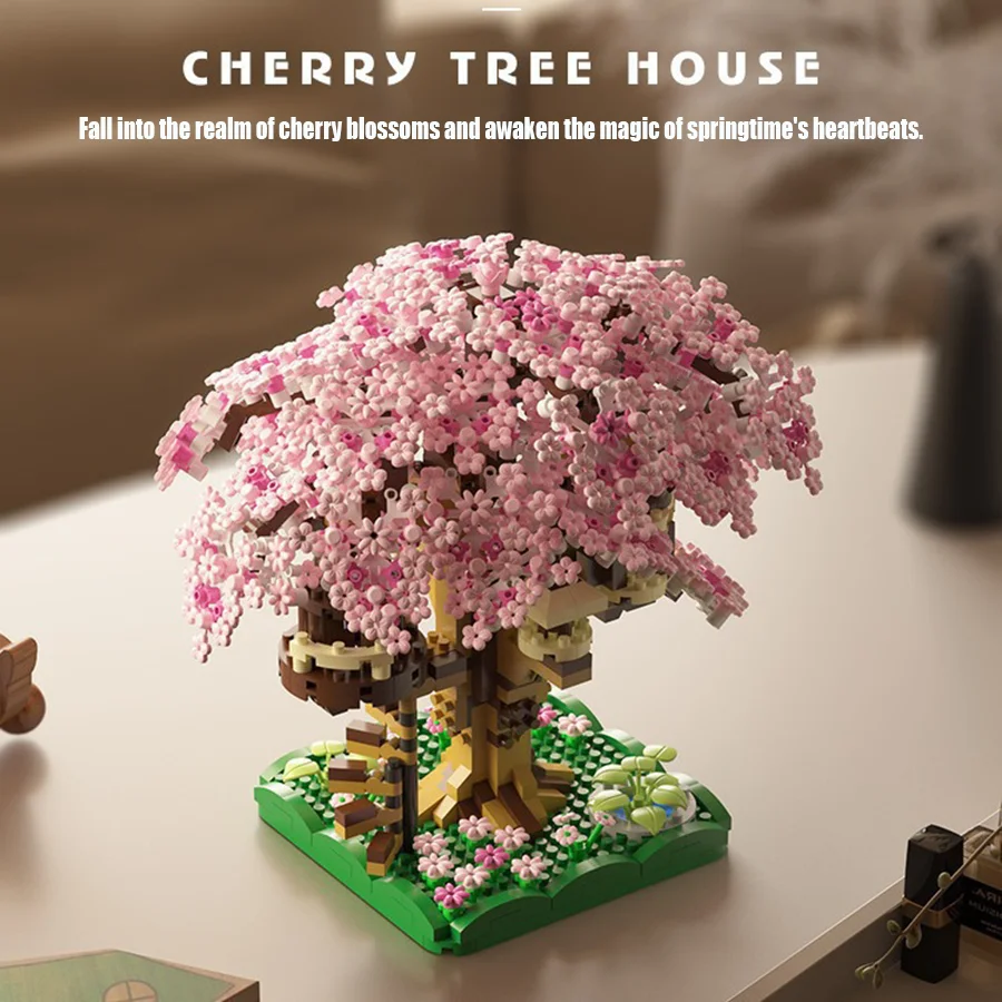 

Pink cherry blossom-shaped building blocks, exquisite tabletop decoration. An excellent gift for family and friends. no light