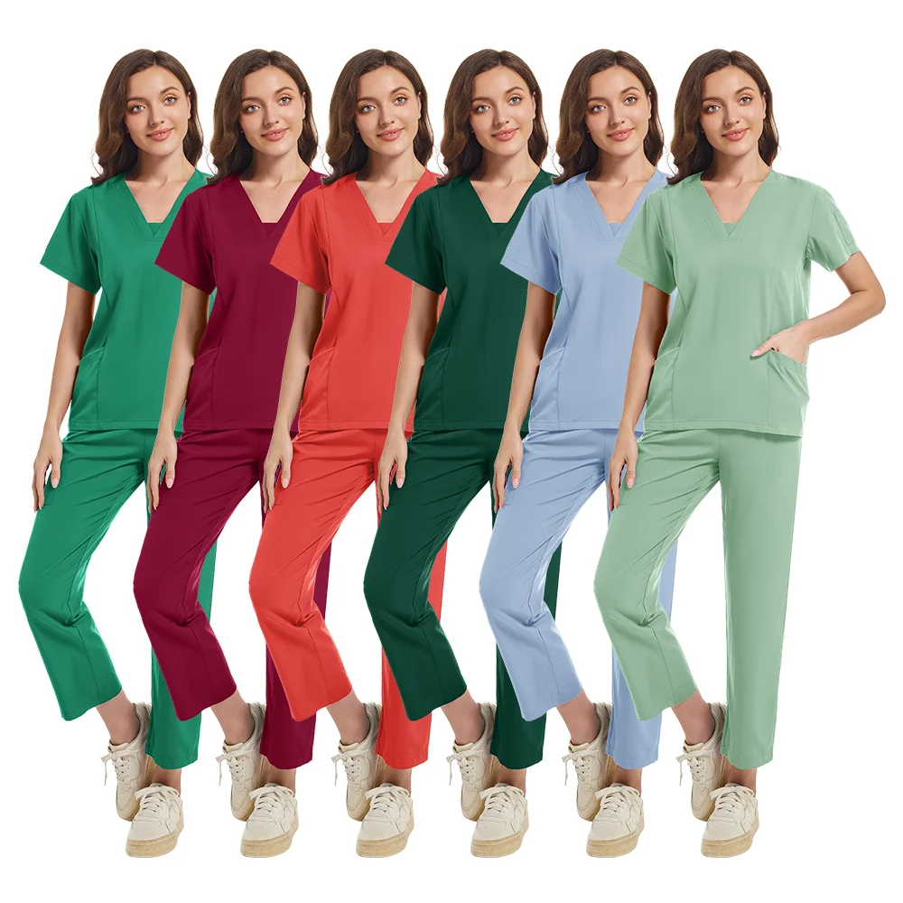 Uniformes médicos de alta calidad para mujer, conjunto de ropa de trabajo para SPA de belleza, uniforme Unisex para enfermera, clínica de odontología, Top y pantalones para hombre