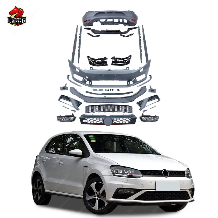 

Комплект кузова GTI Style для Volkswagens POLO 2015, бамперы, передняя губа, задний диффузор, боковые юбки