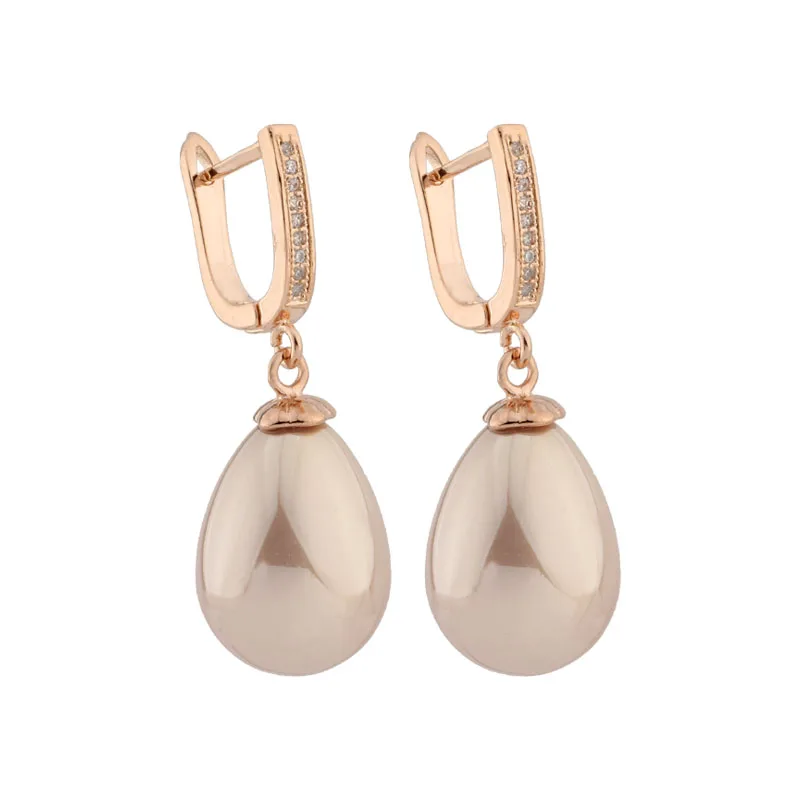 New 585 Rose Gold Color Drop Earrings for Women Natural Zircon Hanging Pearl Earrings Vintage Wedding Jewelry Party Gift