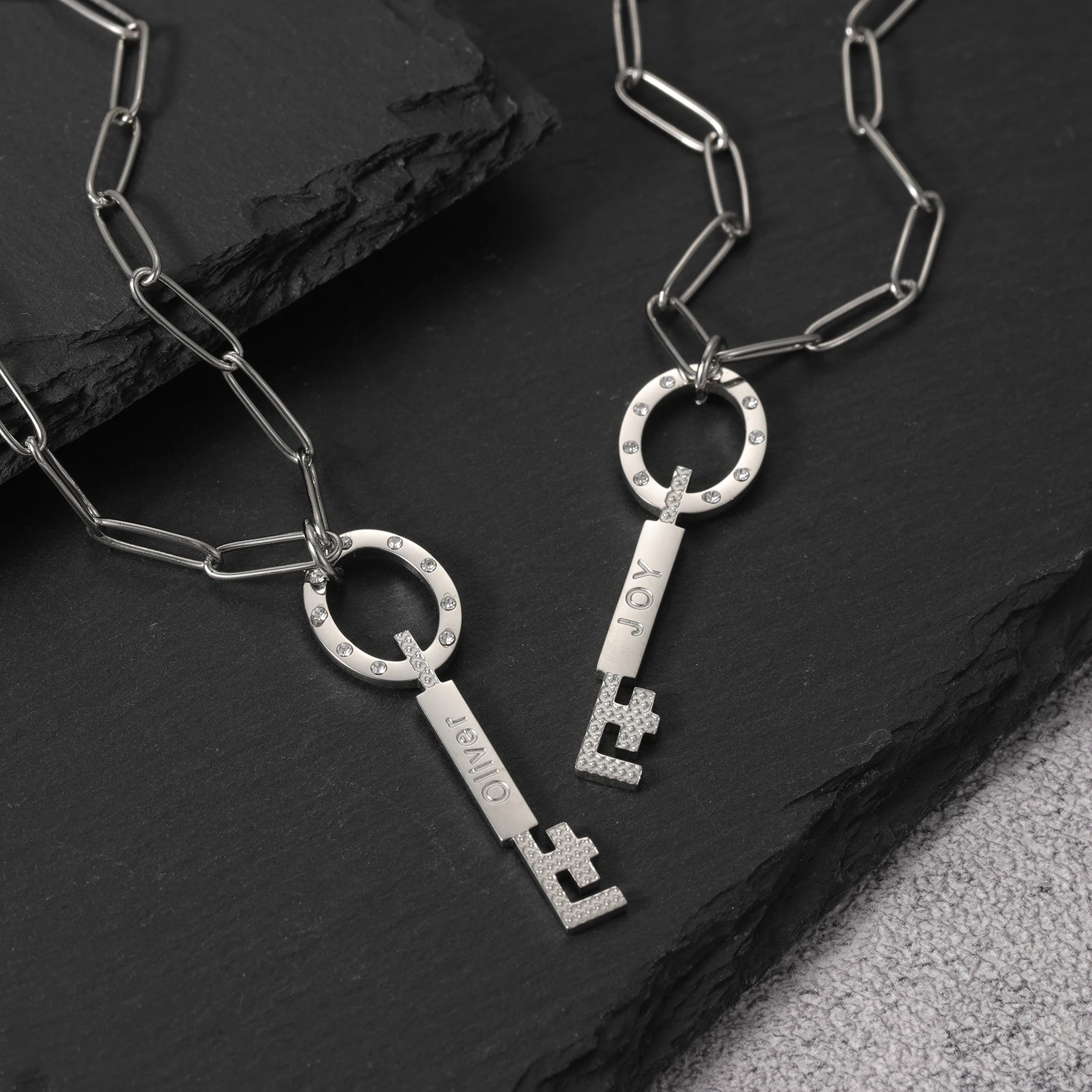 Custom Key Charm Necklace With Engraving Name Gold Vermeil Personalized Paperclips Necklaces Fathers Day Gift for Women