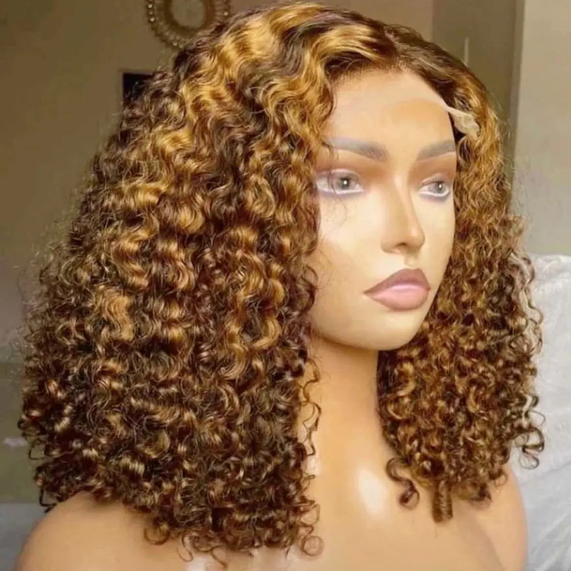 

Короткий кудрявый парик-боб с мелированием 4/27 медово-русого цвета, 100% натуральные волосы, парик с кружевной застежкой 4x4 5x5, парик-боб с глубокой водной волной и эффектом омбре для женщин