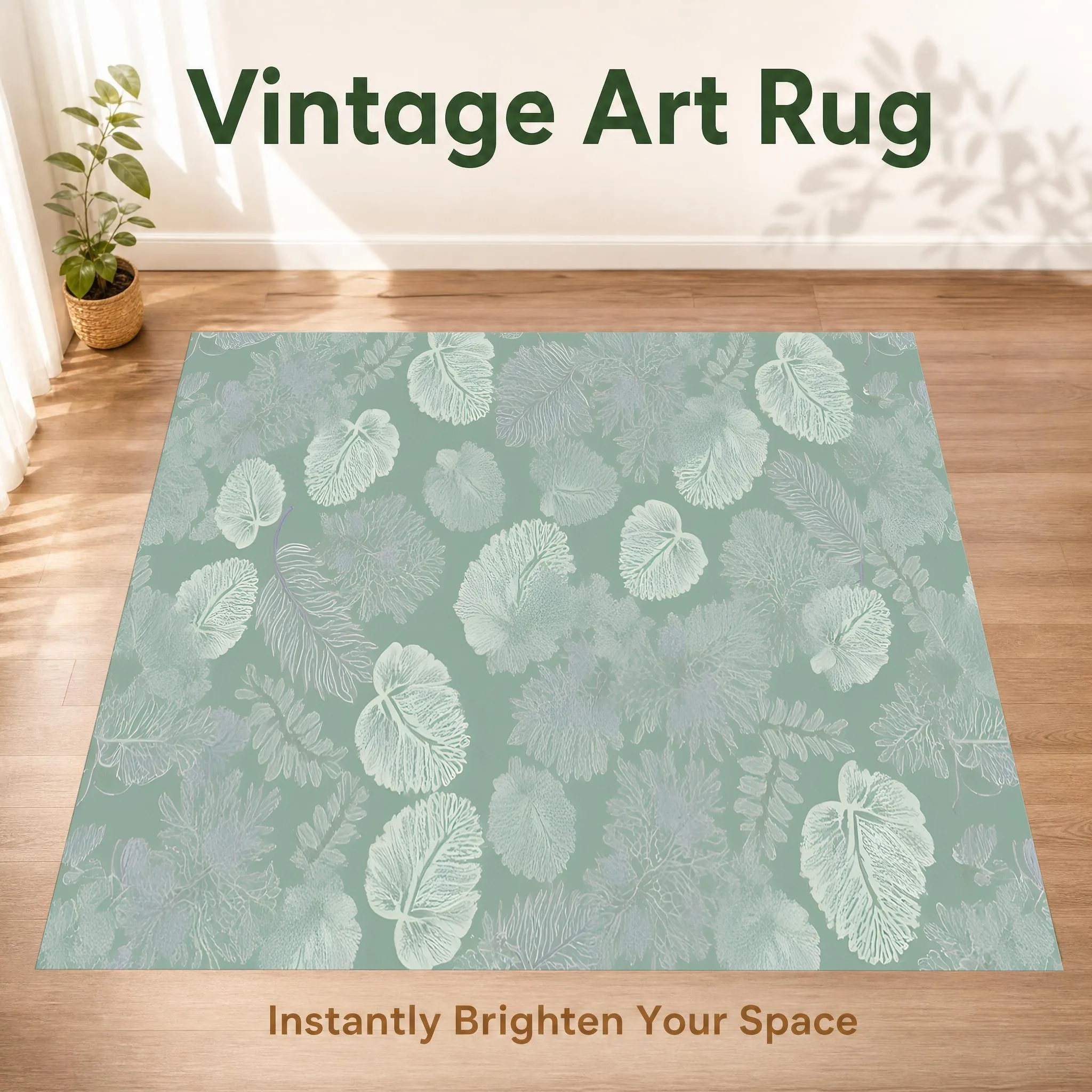 Velvet Rug Light Green Leaf Print Fresh Forest Style for Bedroom Living Room Coffee Table Home Decor