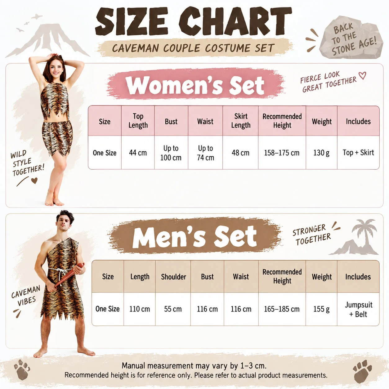 Caveman Costume Men Women Stone Age Tiger Print Couple Outfit Prehistoric Primitive Party Halloween Cosplay Performance Set view 5