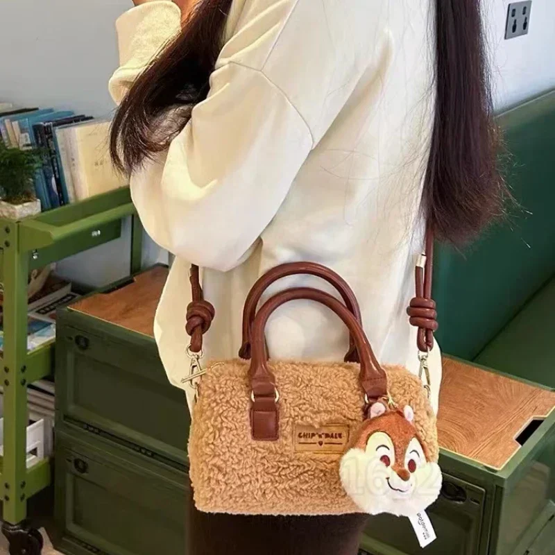 Disney Cute Strawberry Bear Plush Doll Pillow Shoulder Bag Can Be Slung Fashion Commuter Girls Gift Temperament Small Handbag