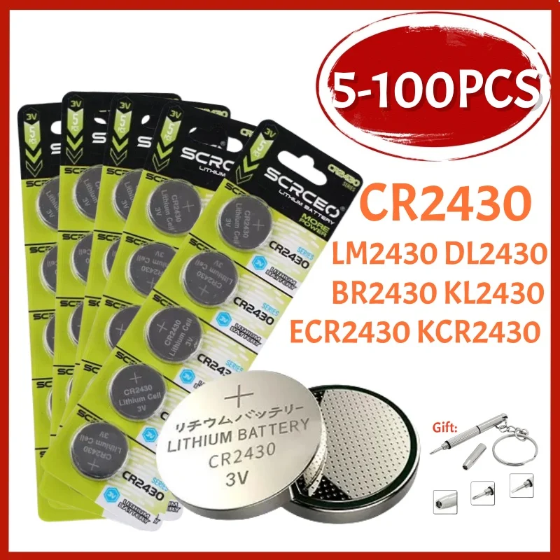 5-100PCS CR2430 Lithium Battery Button Coin CR 2430 DL2430 BR2430 3V 270mAh High Capacity Batteries for Watch Clock Toys Remote