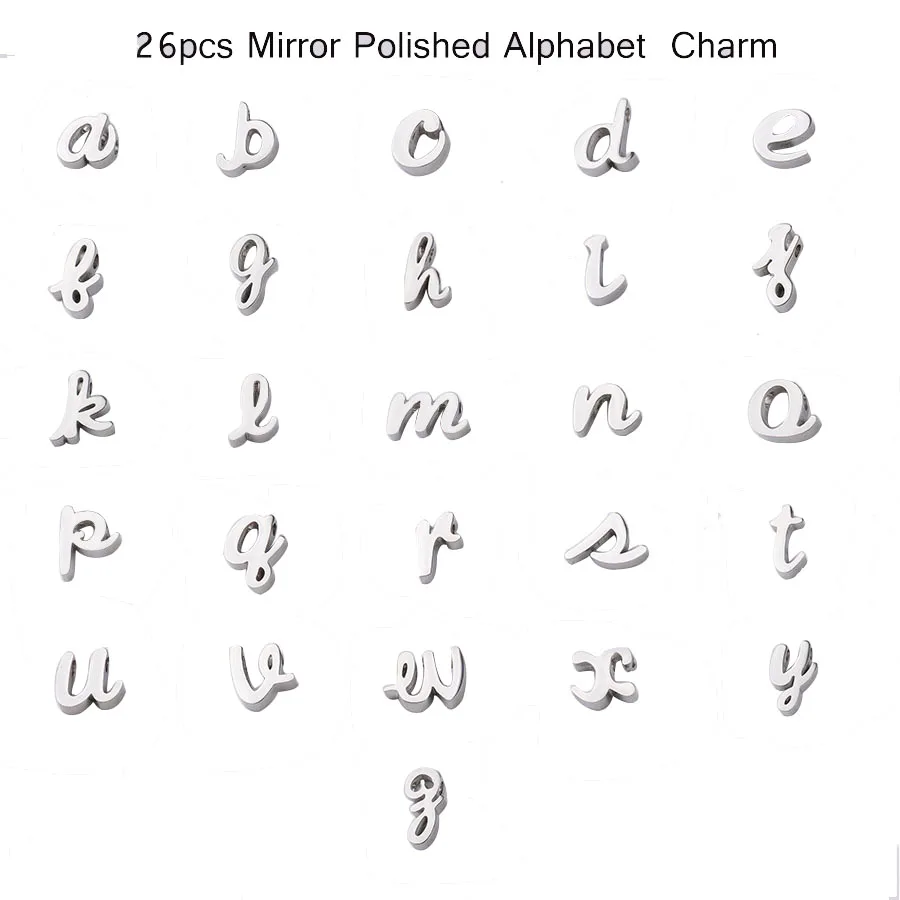 26pcs Lowercase Letter Charm, Alphabet Charm, Gold Letter Charm, 26 Letters Initial Charms, Gold Stainless Steel, High Polished