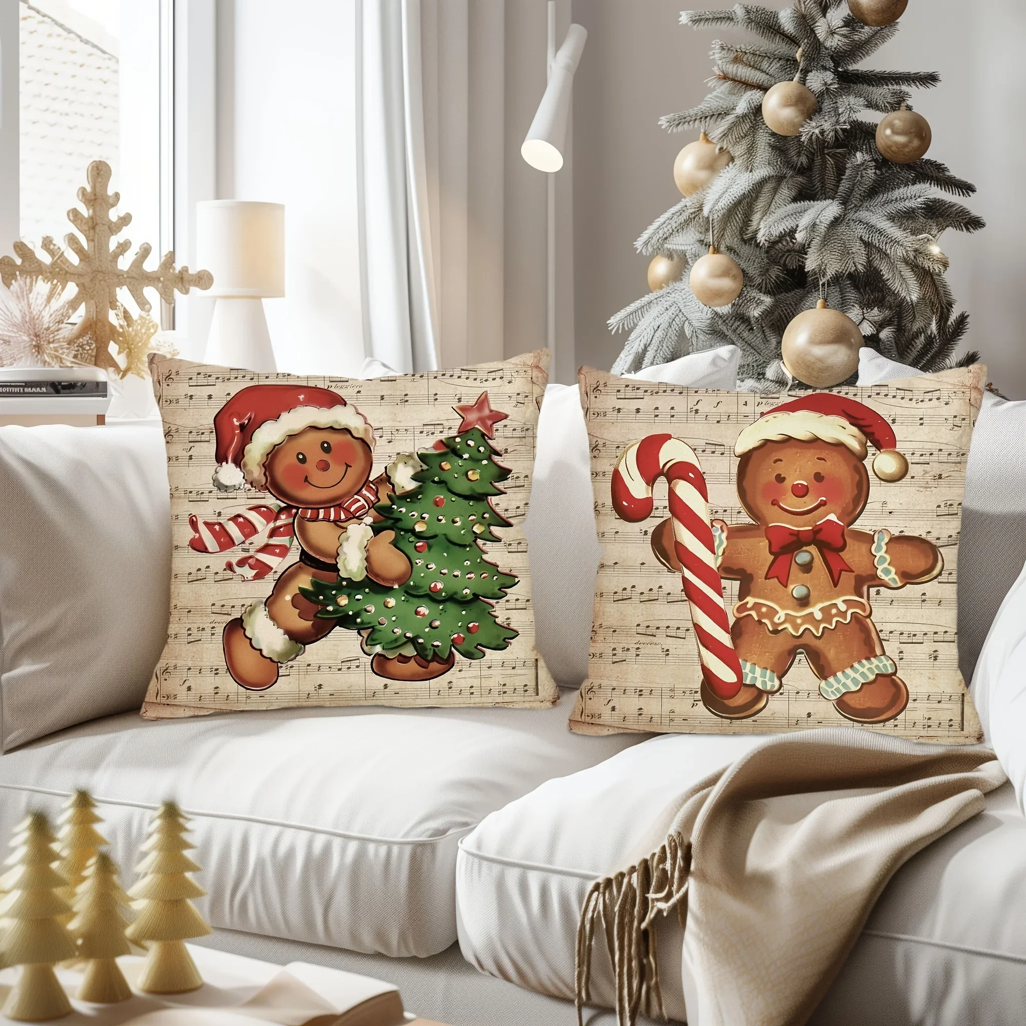 Christmas gingerbread decoration pillowcase New Year gift Christmas train cabin pattern home room decoration sofa cushion cover