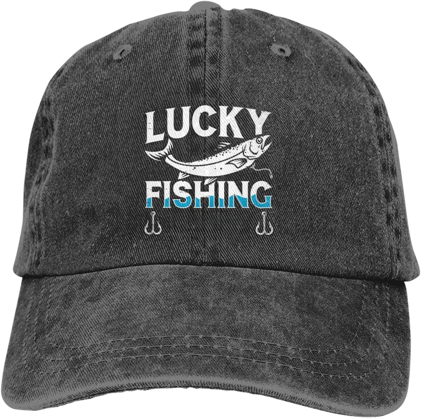 Lucky Fishing Cap I'm Fishing Denim Cap Hats Golf Adjustable Hat Men Women for Running Go Fishing Snapback Cap