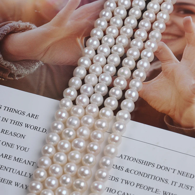 Wholesale 7.5-8mm High Quality White Color Round Shape Freshwater Pearl Loose Strands