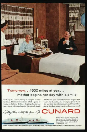 1n,1958 CUNARD Cruise Ships - Breakfast In Bed - - VINTAGE Tin Sign