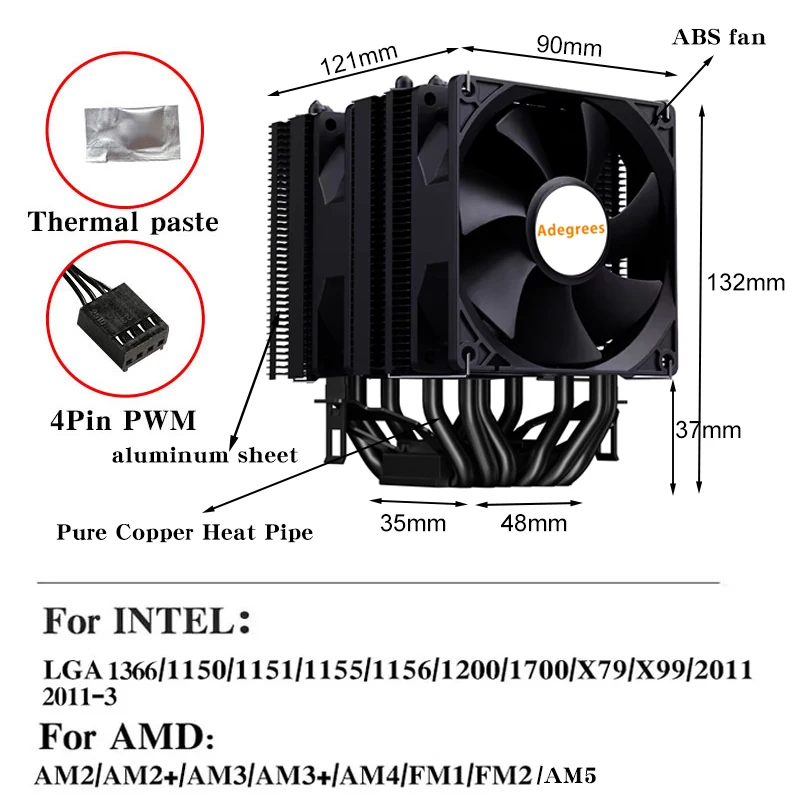 CPU Luchtgekoelde Koeler 4PIN PWM 6 Heat Pipe AM4 PC Processor Radiator voor Intel LGA1700 1200 115X2011X99 AMD AM3 AM5 Ventilador