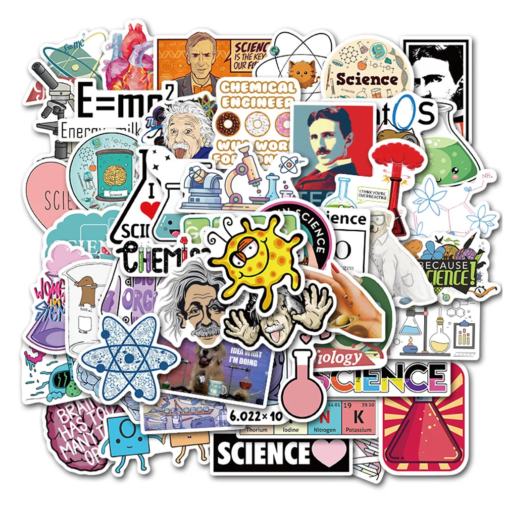 50pcs Laboratory Science Chemical Math Symbol Element Formula Phone Laptop Car Stickers for Notebooks Stationery Luggage Sticker