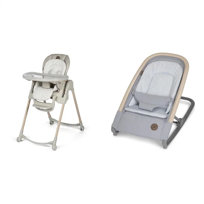 Minla 6-in-1 High Chair, Classic Oat & Kori 2-in-1 Rocker, Classic Slate