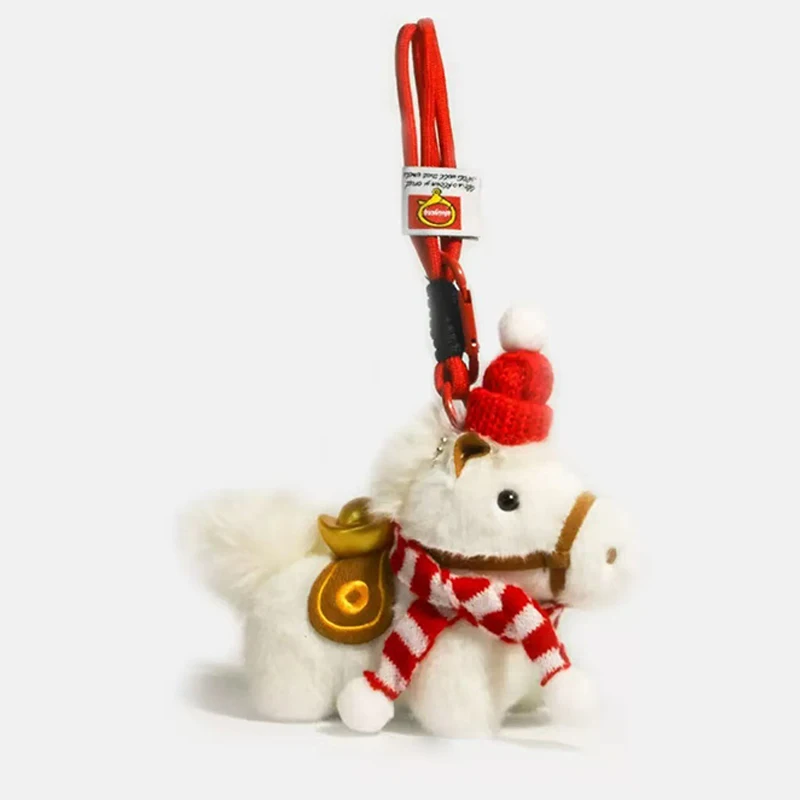 Cute New Year Scarf Horse Bag Charm Keychain Car Ornament With Hanging Rope