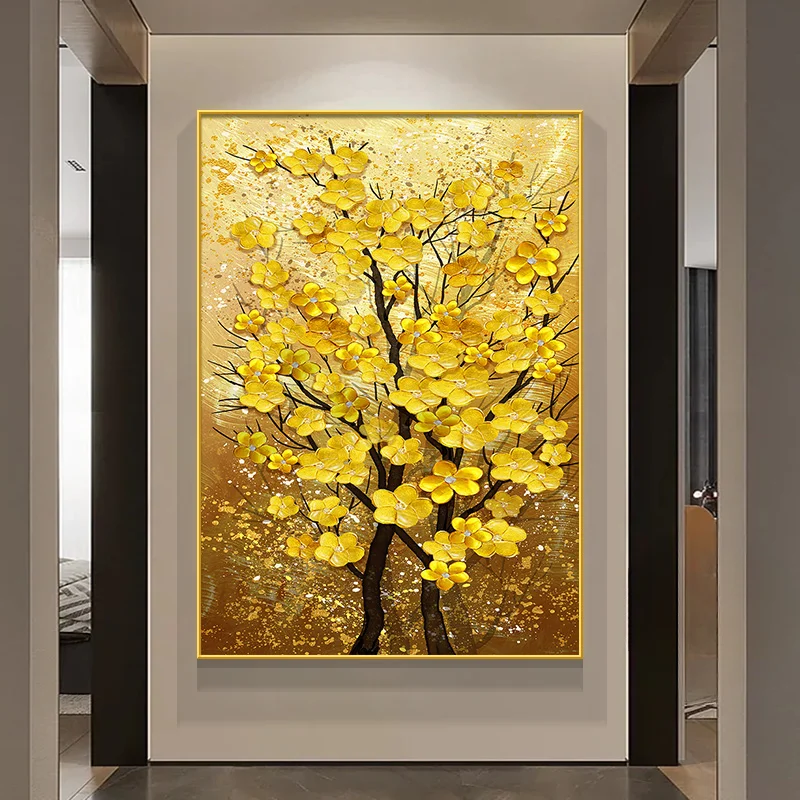 

Golden fortune tree decoration entry living room lucky tree dining room entrance canvas painting