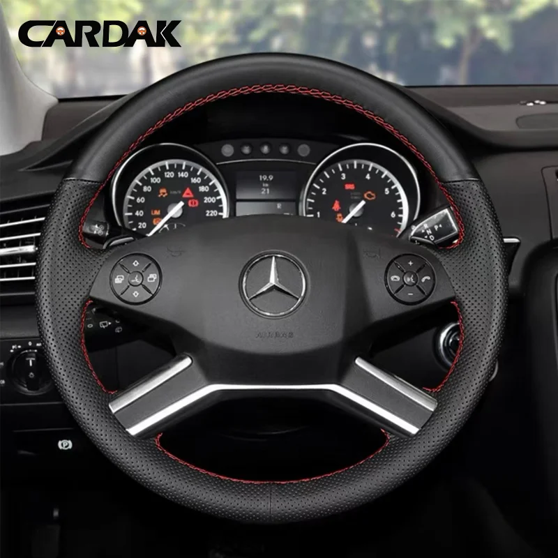 Black Leather Hand-stitched Car Steering Wheel Cover Braid for Mercedes Benz GL-Class X164 M-Class W164 R-Class 2009-2012