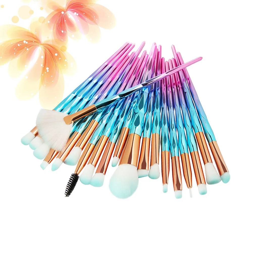 مجموعة فرش مكونة من 20 قطعة بتصميم وحيد القرن بمقبض طويل، مجموعة فرش مكياج ذات شعيرات ناعمة، ملحقات أدوات تجميل للوجه والعين