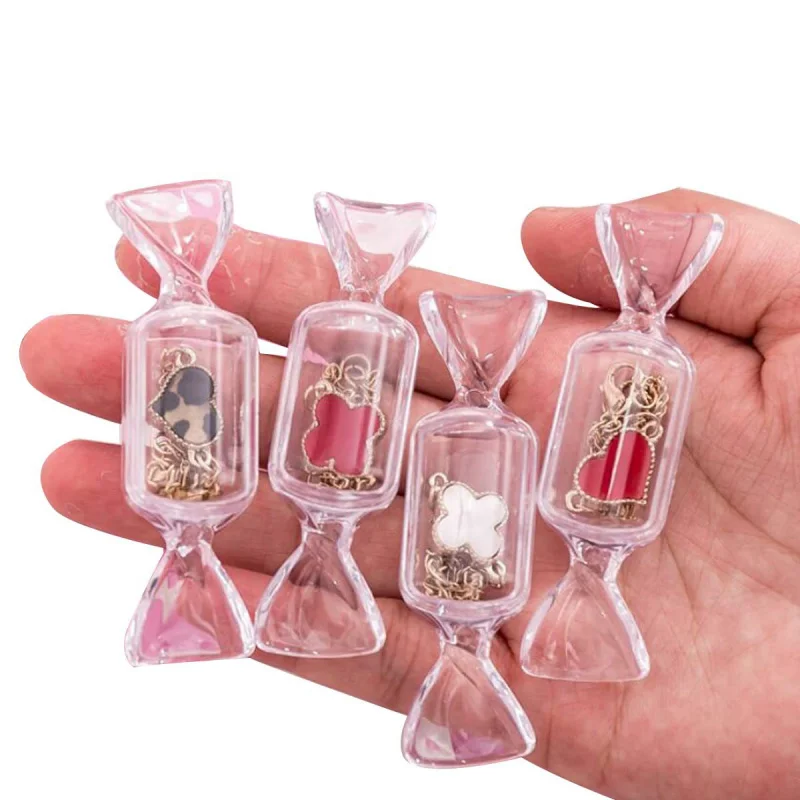 

10pcs Candy-shaped Transparent Storage Box Mini for Ring Earrings Nail Jewelry Pills Small Accessories Packing Gift Boxes