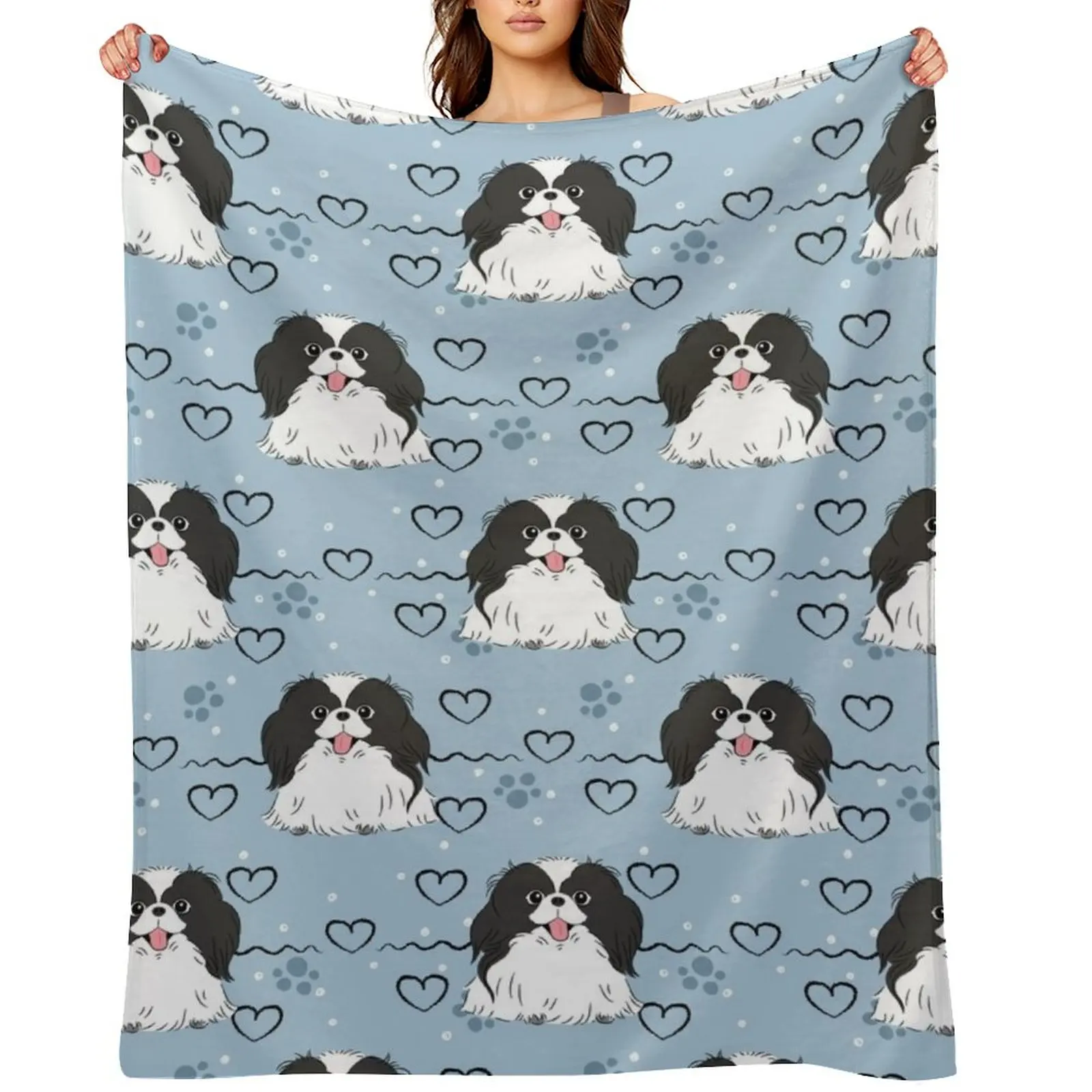 

LOVE Black and White Japanese Chin Throw Blanket bed plaid Single Bed linens Heavy Blankets