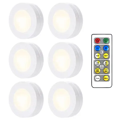 LED Puck Light Wireless Under Cabinet Lights with Remote Control Dimmable Battery Powered Night Lamp for Kitchen Closet Wardrobe