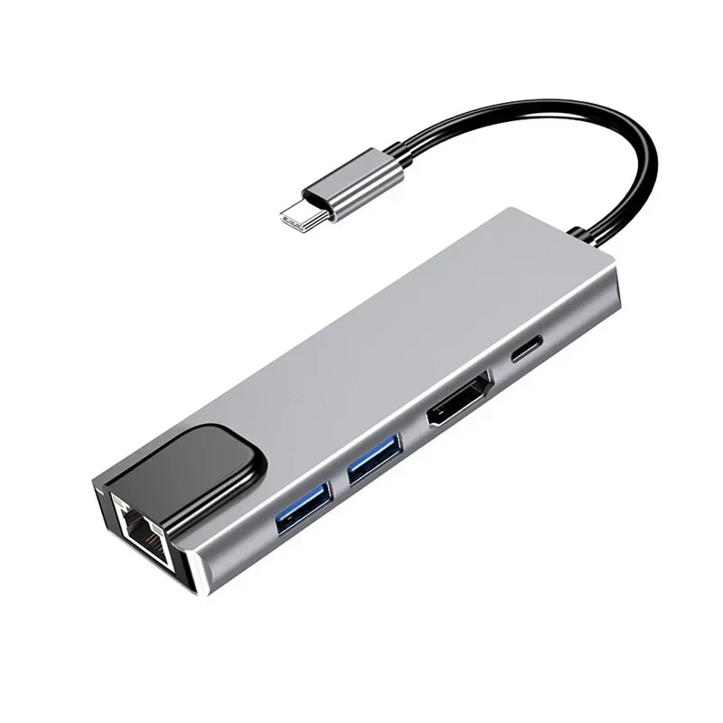 USB C vers le hub du diviseur 2-port USB 3.0 d'adaptateur d'Ethernet d'Ethernet de RJ45 100/1000 Gigabit, HDMI, charge USB-C de PD