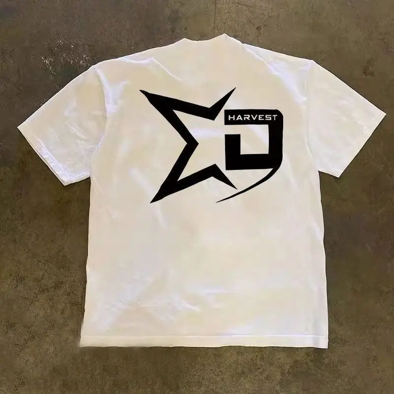 

American Retro R-letter T-shirt Printed Pure Cotton Short-sleeved Shirt New Summer Loose Versatile Top for Foreign Trade Trend