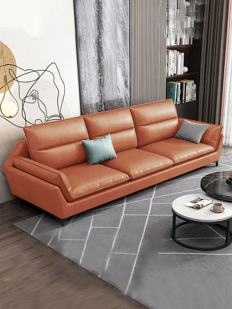 Custom Nappa leather sofa minimalist light luxury modern simple small living room straight row latex cushion sofa