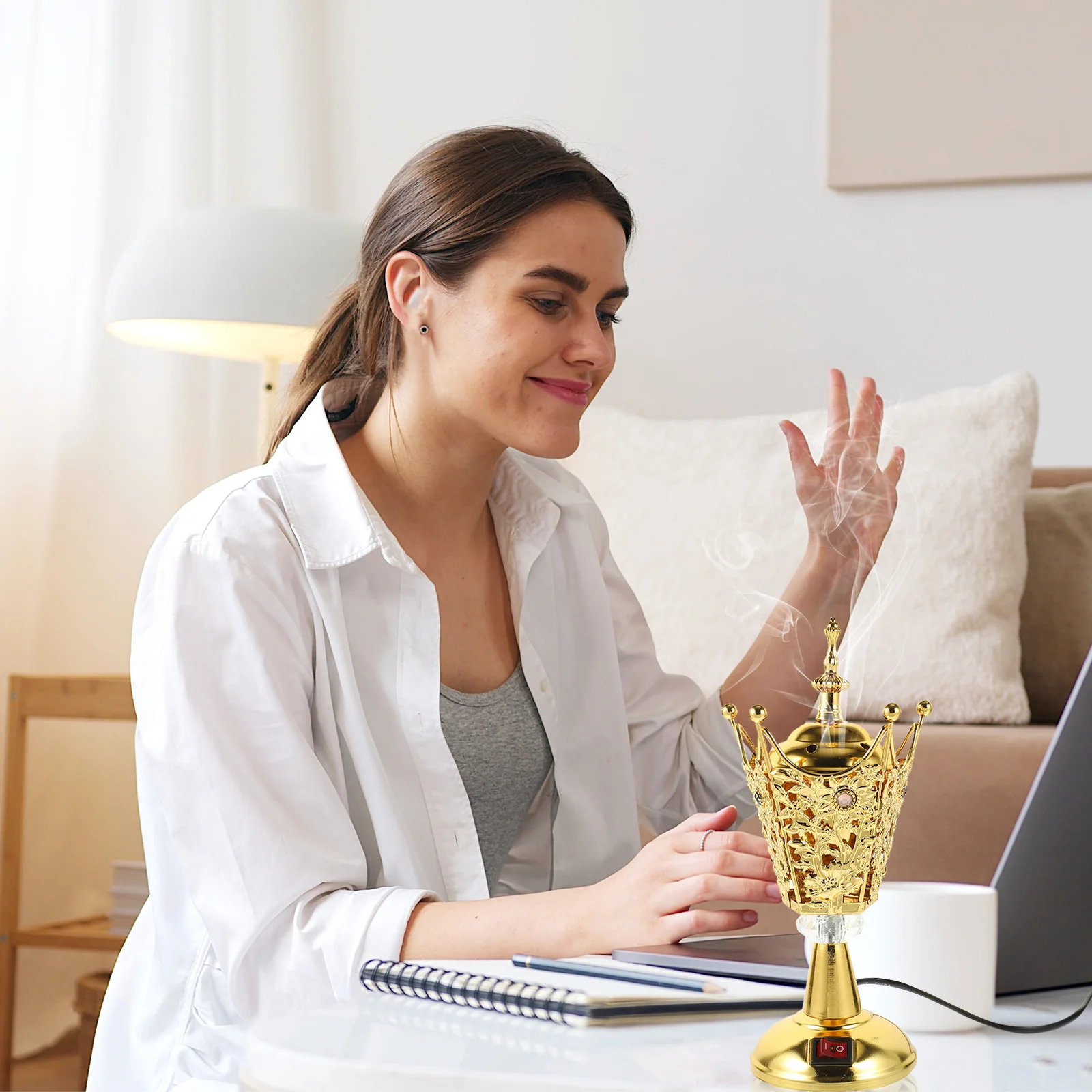 

Vintage Electric Incense Burner Metal Aroma Censer Stable Compact Design for Aromatherapy Relaxation Home Decor Office Temple