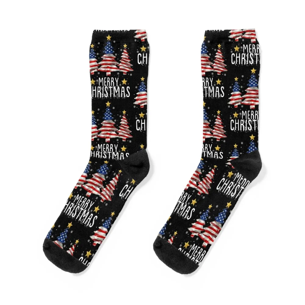 

Merry christmas tree american flag Socks custom sports hip hop Toe sports warm winter Socks For Girls Men's