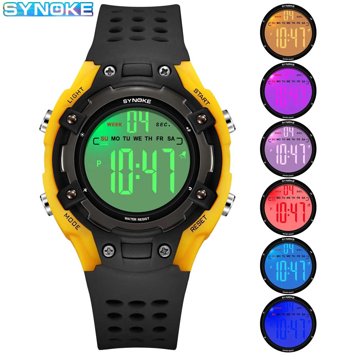 Synoke Watch Outdoor Student Sports Waterproof Shock Resistant Large Screen Display Luminous LED Digital Watch For Men