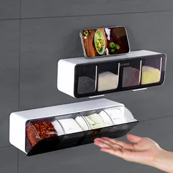 Wall mounted Seasoning Box Salt Pepper Spice Rack Jar Sugar Bowl Spice Box Organizer Kitchen Spice Organizer Set Storage Shelf