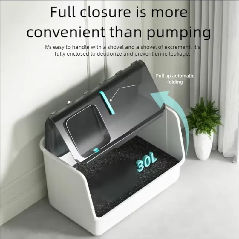 Extra large enclosed cat toilet, top in anti sand cat litter box, detachable and washable, front lifting cat litter box