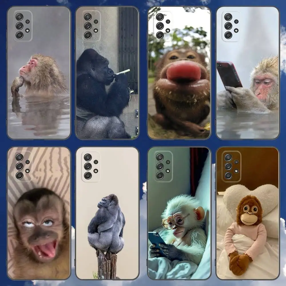 

Cute Funny Monkey Phone Case For Samsung Galaxy A 91,80,73,72,71,53,52,51,22,5G Shockproof Soft Black Cover