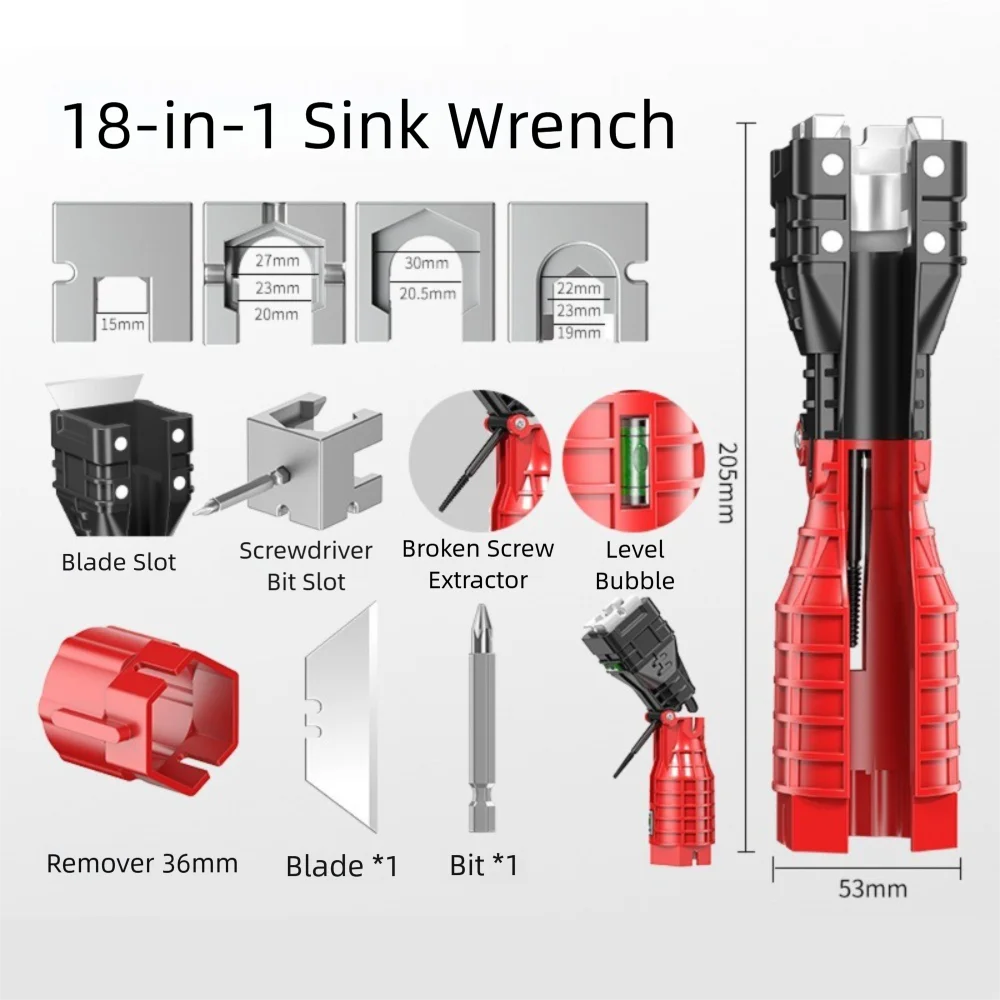 

18/24 In 1 Multifunction Faucet Tool Anti-Slip Handle Double Head Wrench Faucet Wrench Tool Pelvic Floor Leading Sleeve