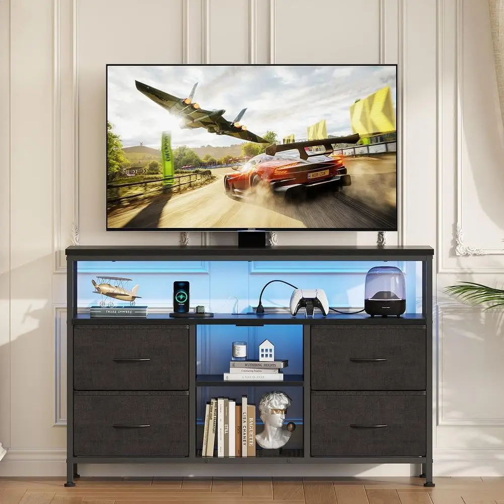 TV Stand Drer or Bedroom 4 Ders Entertainment Center with LED Lights and Power Outlets Media ole or 50 Inch TV Living Room urnit
