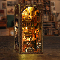 DIY Book Nook Kit Mini Dollhouse With Light 3D Puzzle Assembly Building Wooden Bookshelf Insert Retro Booknook Decor For Gifts