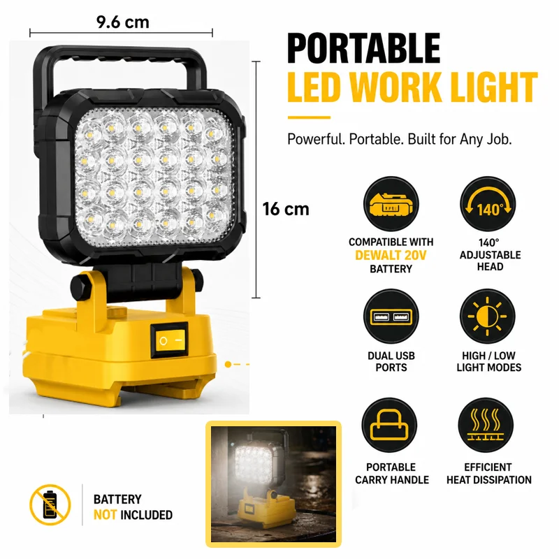 For Dewalt LED Work Lamp 5 inch 18V Battery Accessory Tool Light Torch Flashlight Lantern Camping Portable Lighting