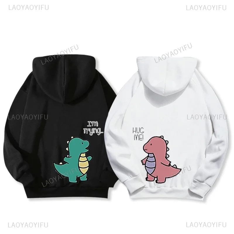 Dinosaur Matching Brands Couple Sweatshirt Mr Mrs Pocket Print Hoody Casual Matching Newlywed Thermal Hoodie Y2k Fashion Hoodies