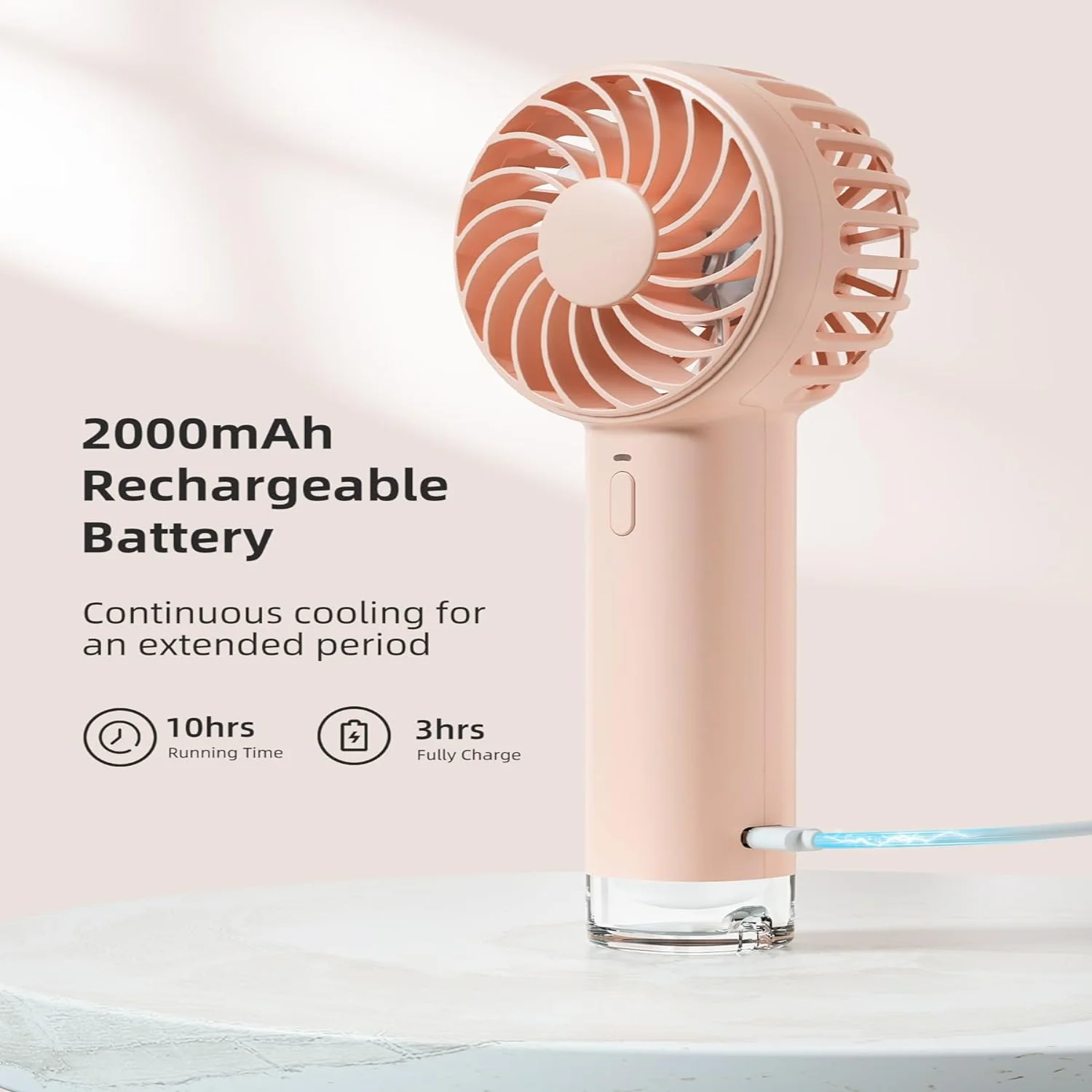 مروحة تبريد محمولة، مروحة تعمل بالبطارية مع خطاف، 10 ساعات، تبريد ثلج، 3 سرعات رياح، مروحة جيب محمولة للسفر الداخلي